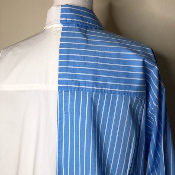 Fantastic Fawn Color Block Collared Button-down Shirt Oversized Striped Small - Picture 4 of 14